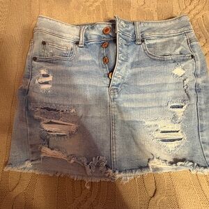 American Eagle Light Blue Distressed Mini Skirt